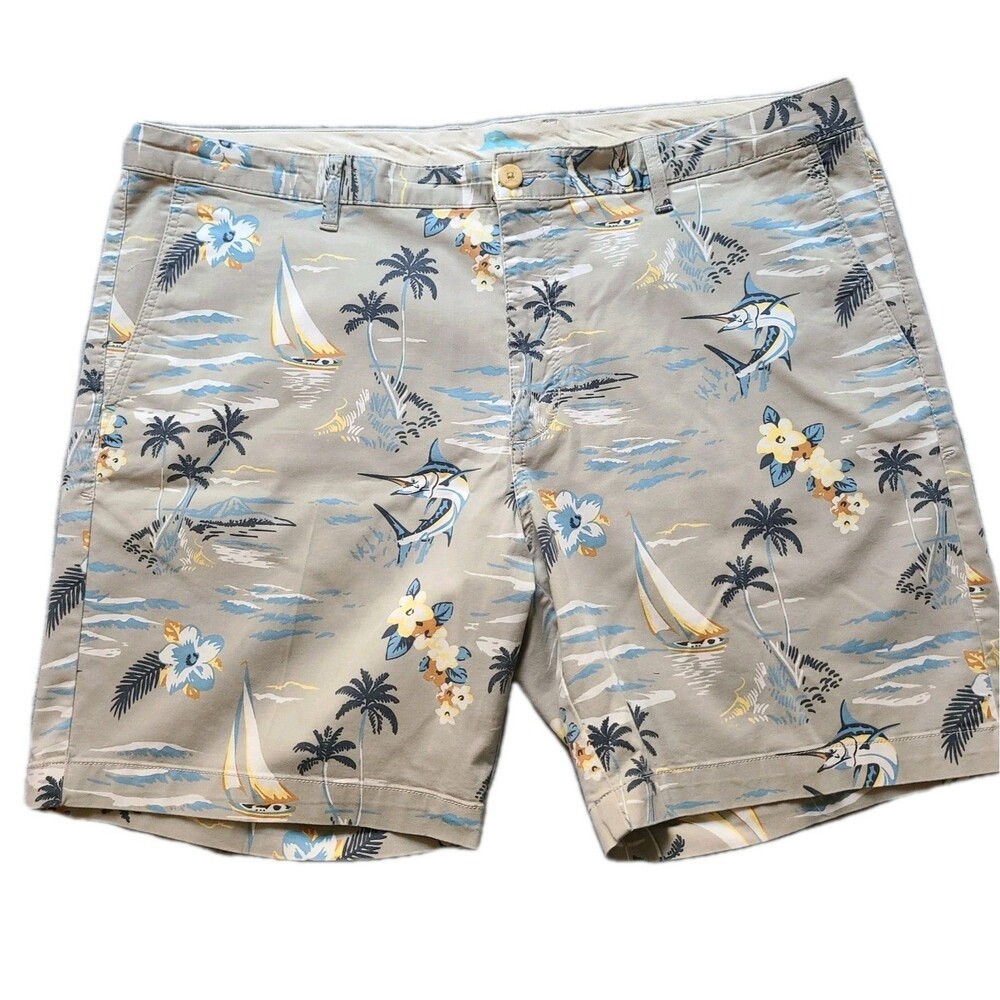 TOMMY BAHAMA Sail-A-Way Flat Front Floral Hawaiian Shorts 8" GOLF BERMUDA Sz 40